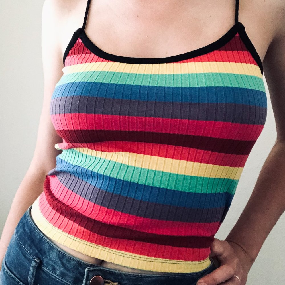 TopShop 90's rainbow striped crop-top (NWT)